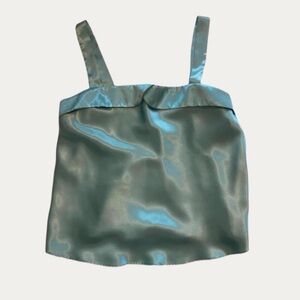 Vintage Heiress Turquoise Blue Satin Tank Top Medium